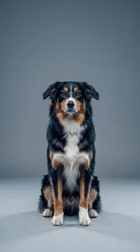 Studio Portrait of Tricolor English Shepherd