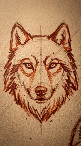 Burnt Sienna Wolf Head Crayon Sketch