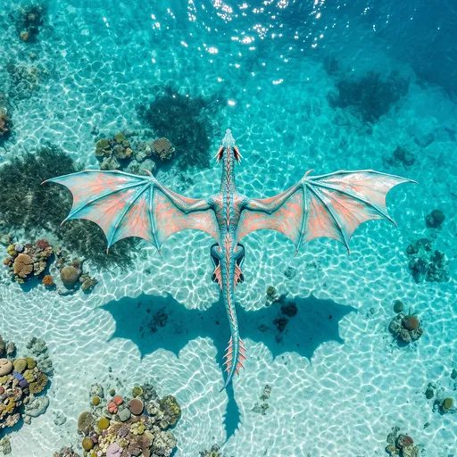 Turquoise Sea Wyvern Over Tropical Reef