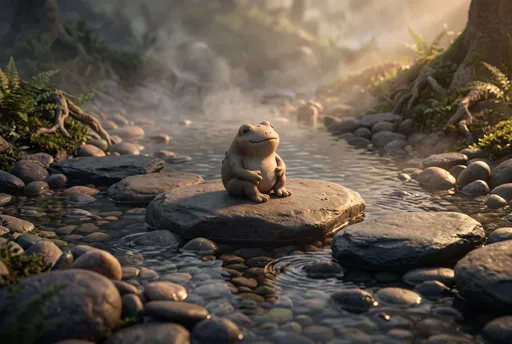 Stylized Clay Frog on Stream Stone