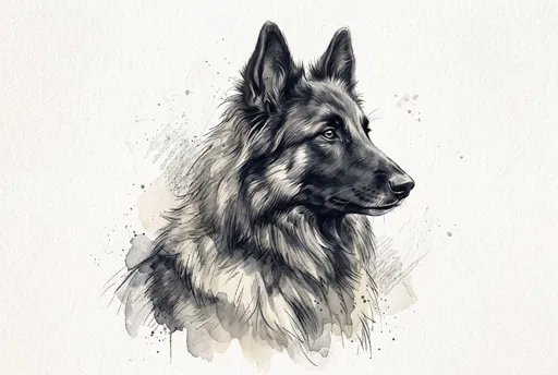 Charcoal and Watercolor Belgian Tervuren Portrait