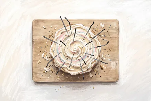 Pastel Drawing of Melted Birthday Cake