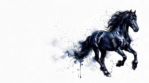 Watercolor Black Friesian Horse Illustration