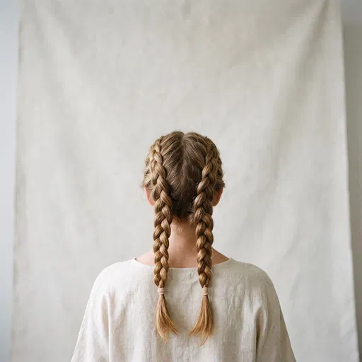 Woman With Blonde Dutch Braids Rear View