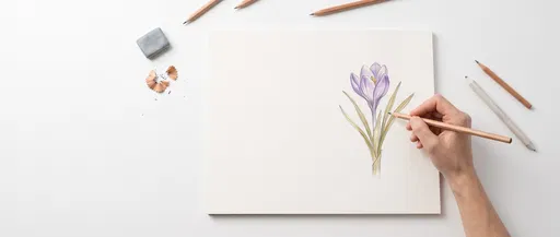 Artist Hand Drawing Purple Crocus Flower