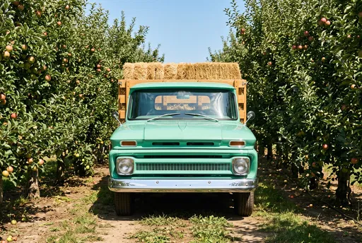Vintage Mint Green Truck in Apple Orchard