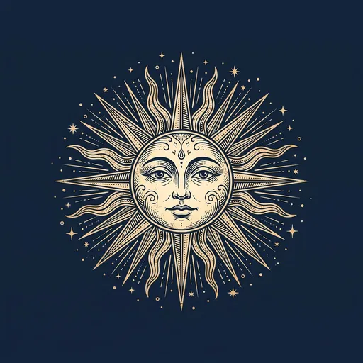 Vintage Celestial Sun Illustration on Navy