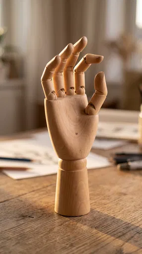 Wooden Artist Mannequin Hand on Desk