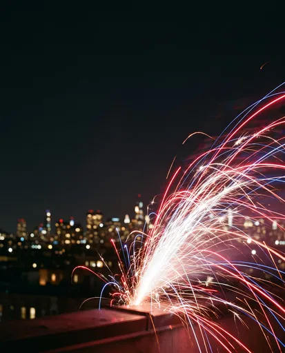 Red White and Blue Rooftop Sparkler Trails