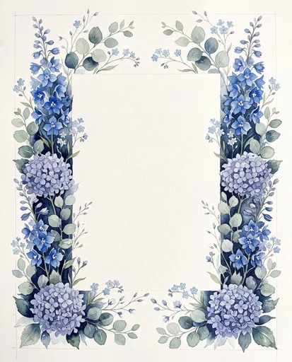 Blue Watercolor Floral Border Frame