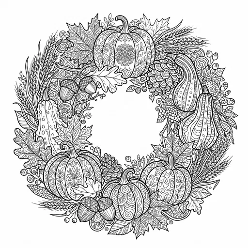 Autumn Harvest Wreath Coloring Page