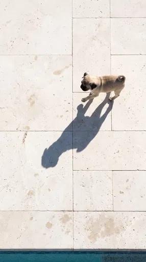 Overhead View of Pug Puppy by Pool