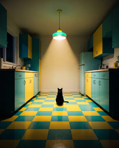 Black Cat in Retro Kitchen