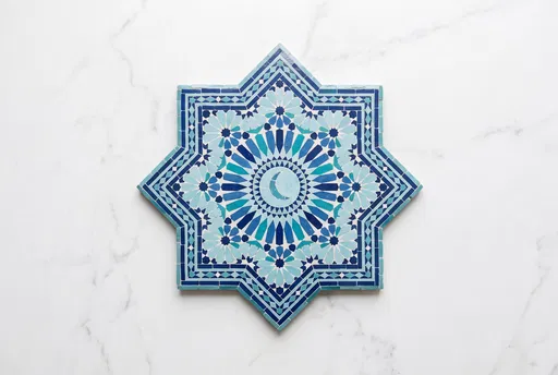 Blue Moroccan Mosaic Star on Marble
