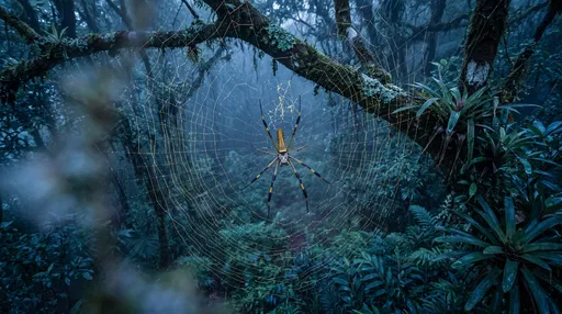 Golden Orb Weaver Spider in Misty Forest