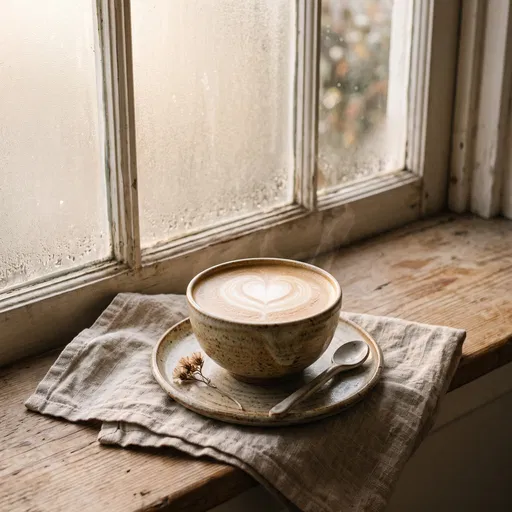 Latte Art in Ceramic Bowl by Window
