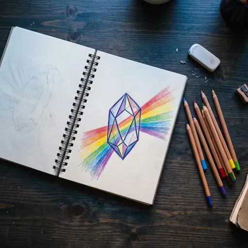 Sketchbook Crystal Rainbow Drawing Flat Lay