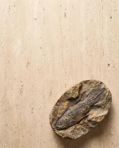 Coelacanth Fish Fossil on Travertine