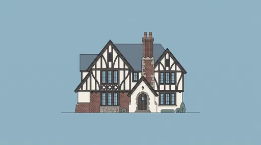 Tudor Style House Architectural Elevation Illustration