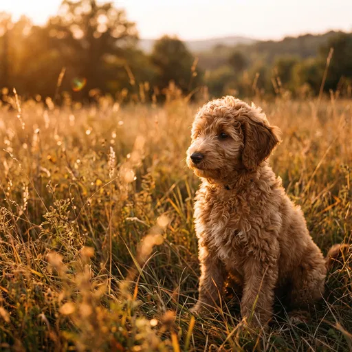 Goldendoodle Puppy in Golden Meadow