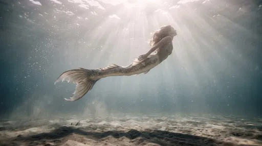 Mermaid Swimming Through Sunlit Underwater Rays