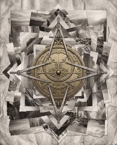 Symmetrical Brass Astrolabe and Photo Collage