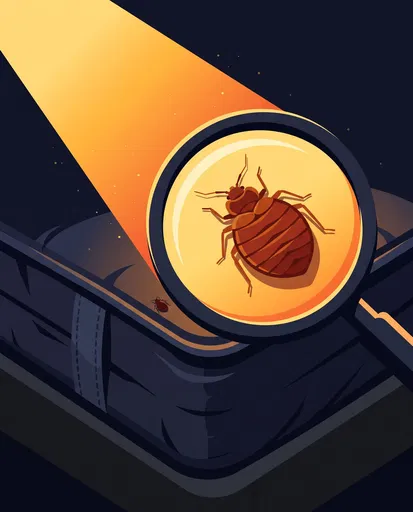 Magnifying Glass Illuminating Bed Bug on Mattress