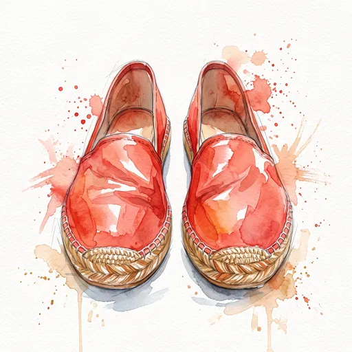 Watercolor Illustration of Coral Red Espadrilles