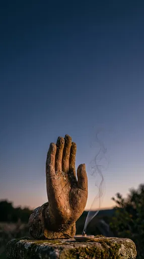 Weathered Stone Buddha Hand at Twilight