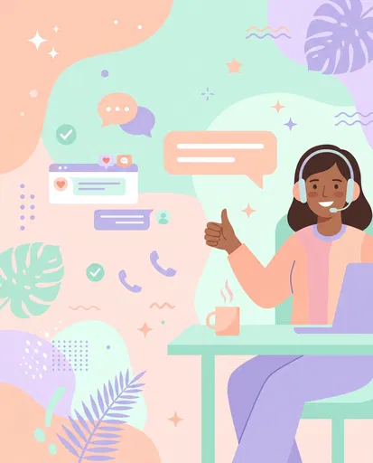 Pastel Illustration of Customer Support Specialist