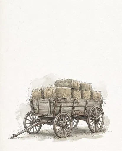 Watercolor Wooden Hay Wagon Illustration
