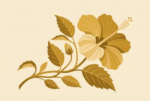 Golden Monochrome Hibiscus Botanical Illustration