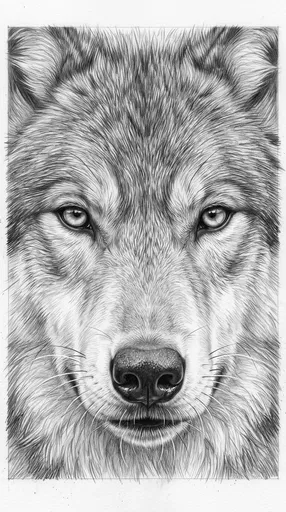 Graphite Pencil Drawing of Wolf Face