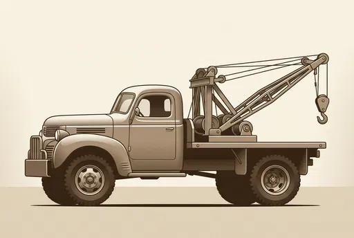 Vintage 1940s Sepia Tow Truck Illustration