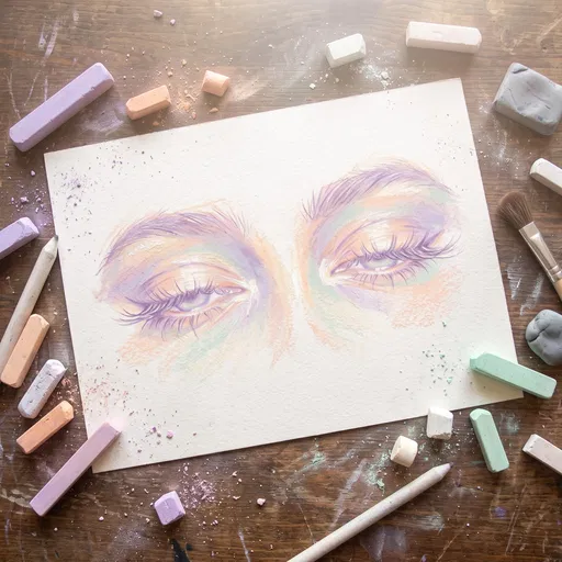 Soft Pastel Eye Drawing Flat Lay