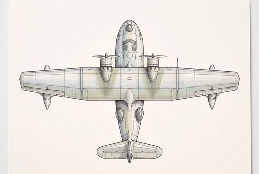Vintage Flying Boat Overhead Illustration
