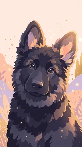 Fluffy Black German Shepherd Puppy Illustration