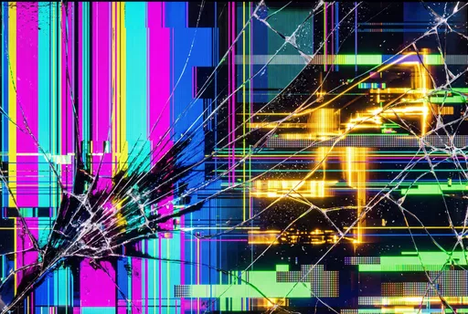 Cracked Digital Screen With Glitch Bars