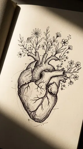 Anatomical Heart Sketch With Wildflowers