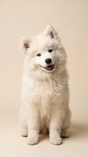 Fluffy White Samoyed Puppy Studio Portrait