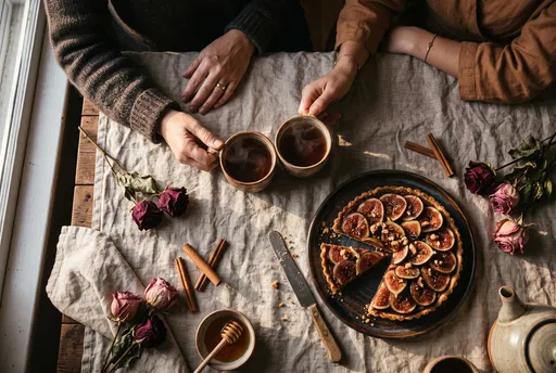 Overhead View of Tea and Fig Tart