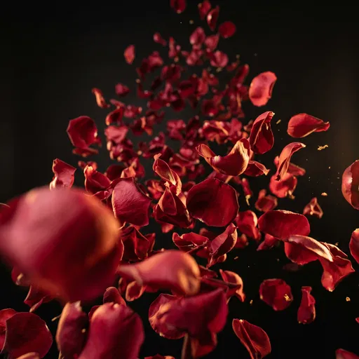 Red Rose Petals Bursting on Black Background