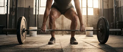 Athlete Preparing for Barbell Deadlift in Gym