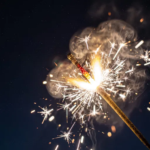 Burning Gold Sparkler Against Starry Sky
