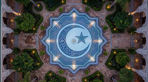 Aerial View of Mosaic Courtyard Fountain