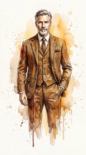 Watercolor Illustration of Gentleman in Brown Suit