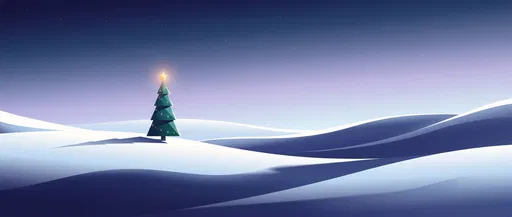 Minimalist Christmas Tree on Snowy Hills