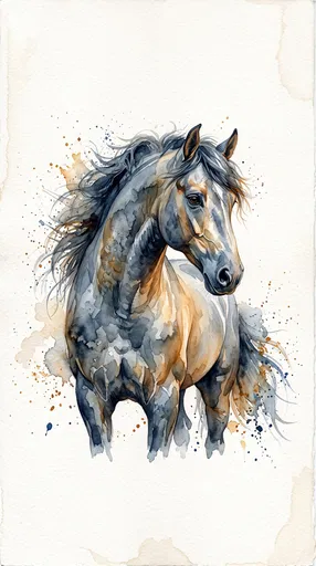 Watercolor Grey Horse Illustration