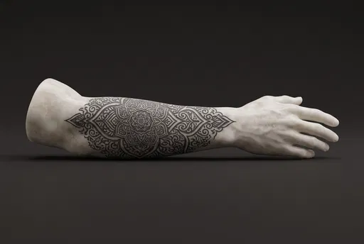 Marble Forearm Sculpture With Mandala Tattoo