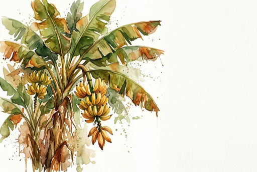 Watercolor Banana Tree With Copy Space